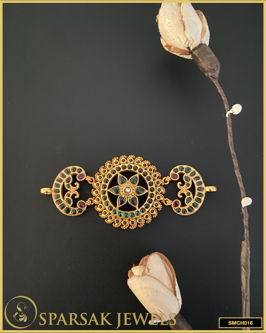 Gold-polished temple jewellery choker made in silver by Sparsak Jewels