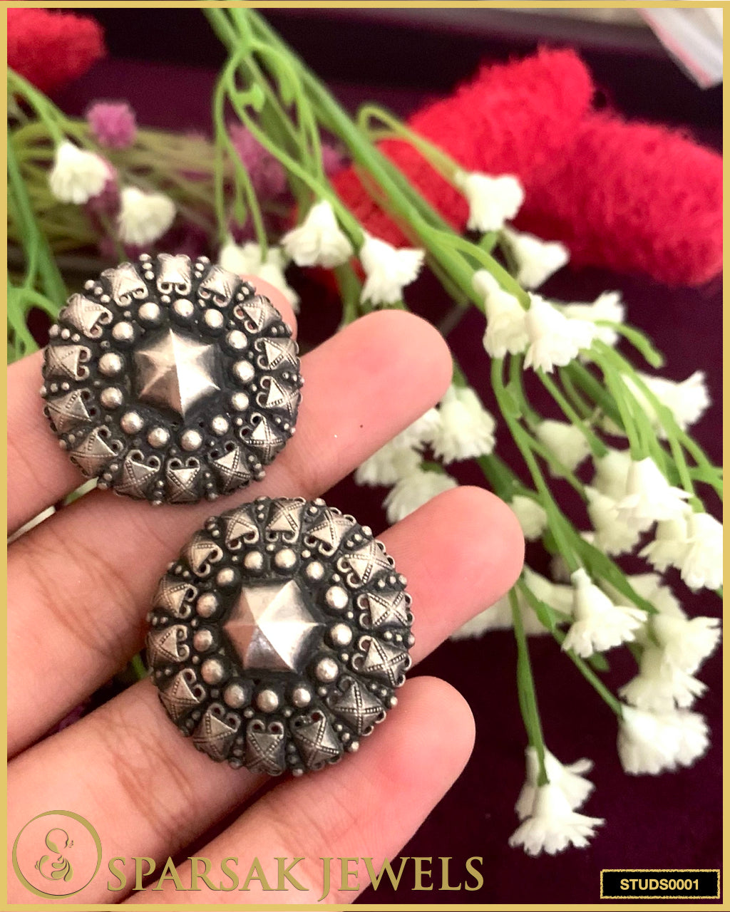 Exquisite Temple Jewellery Silver Studs by Sparsak Jewels