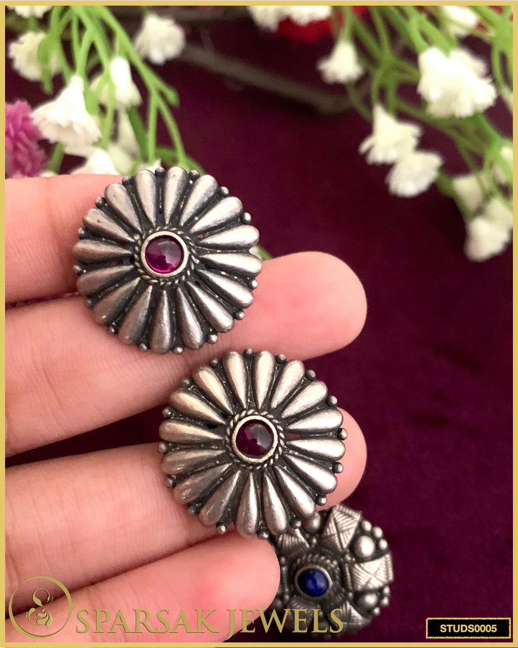 Timeless Temple Jewellery Silver Studs by Sparsak Jewels
