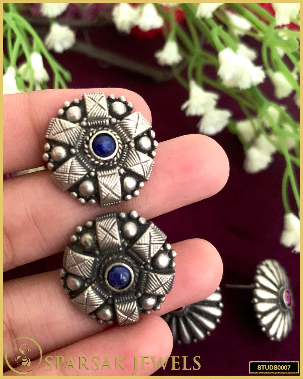 Intricate Temple Jewellery Silver Studs by Sparsak Jewels