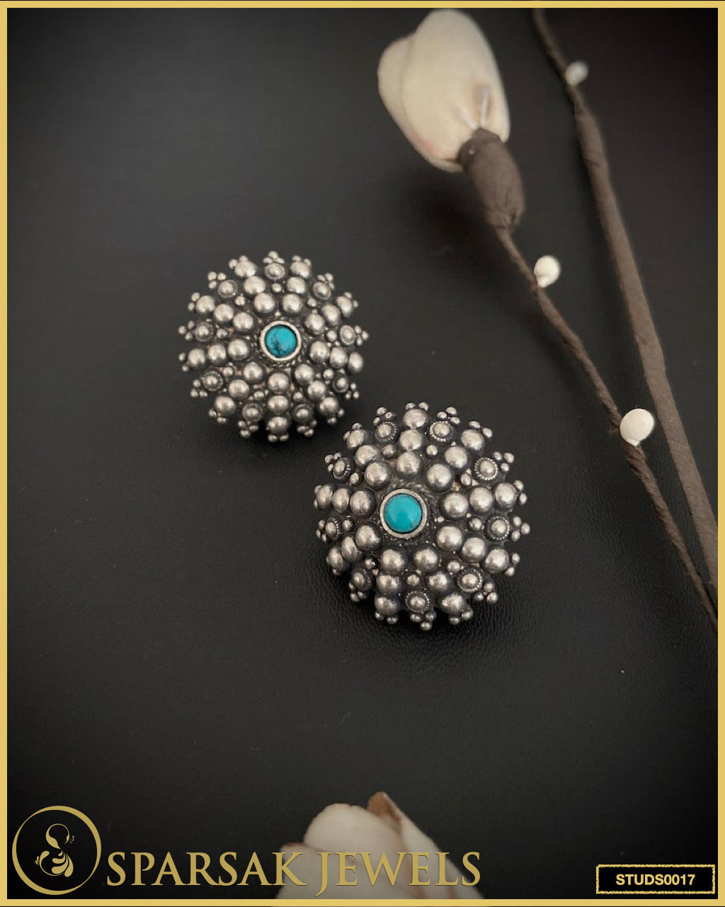 Artisanal Silver Temple Flower Stud Earrings - Crafted with Passion by Sparsak Jewels
