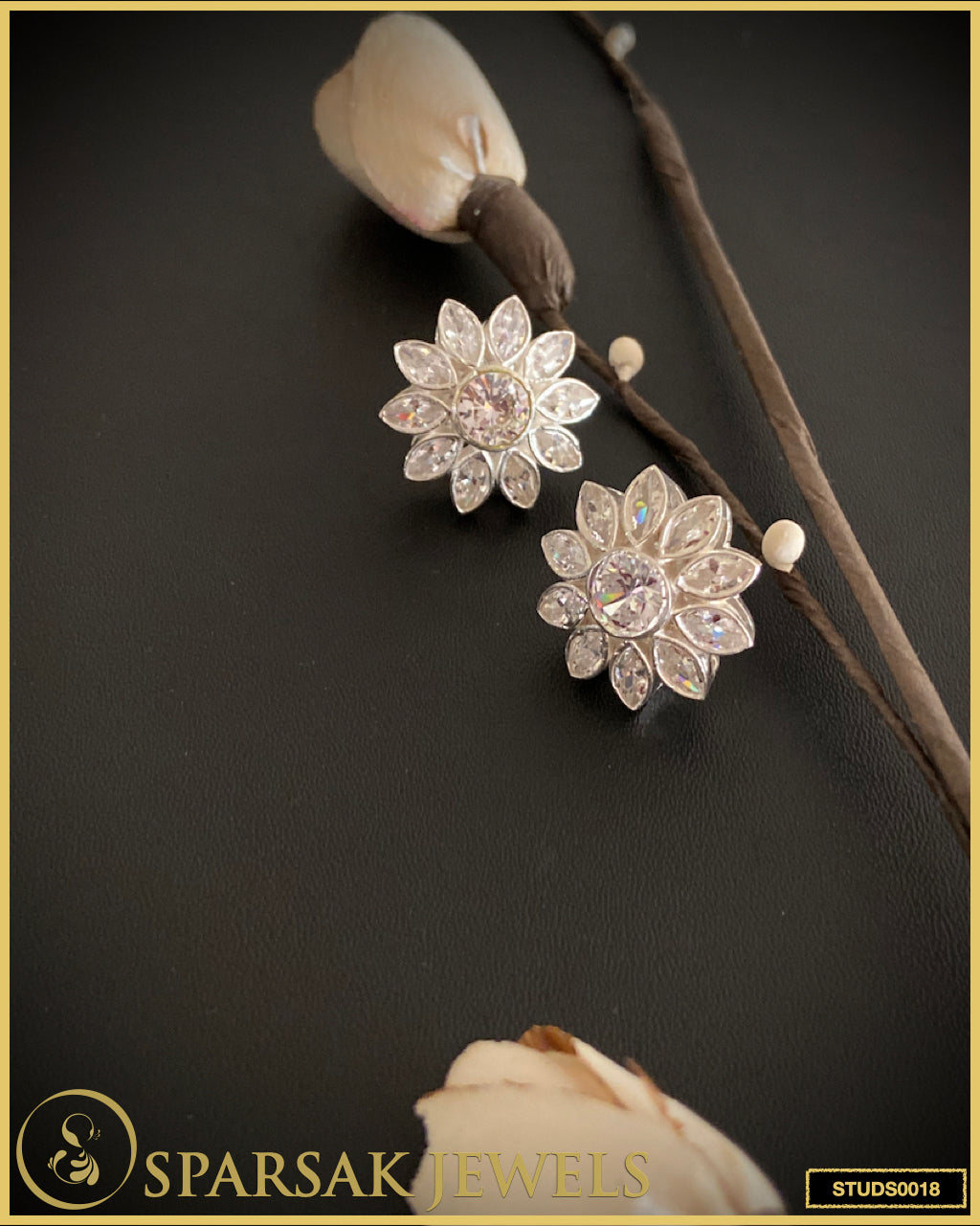 Handcrafted Flower Silver Studs with Cubic Zirconia - Sparkling Elegance by Sparsak Jewels