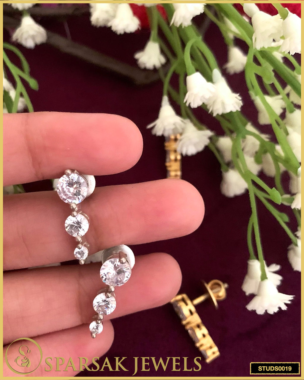 3 Drop Solitaire Silver Studs with Cubic Zirconia - Sparkling Sophistication by Sparsak Jewels