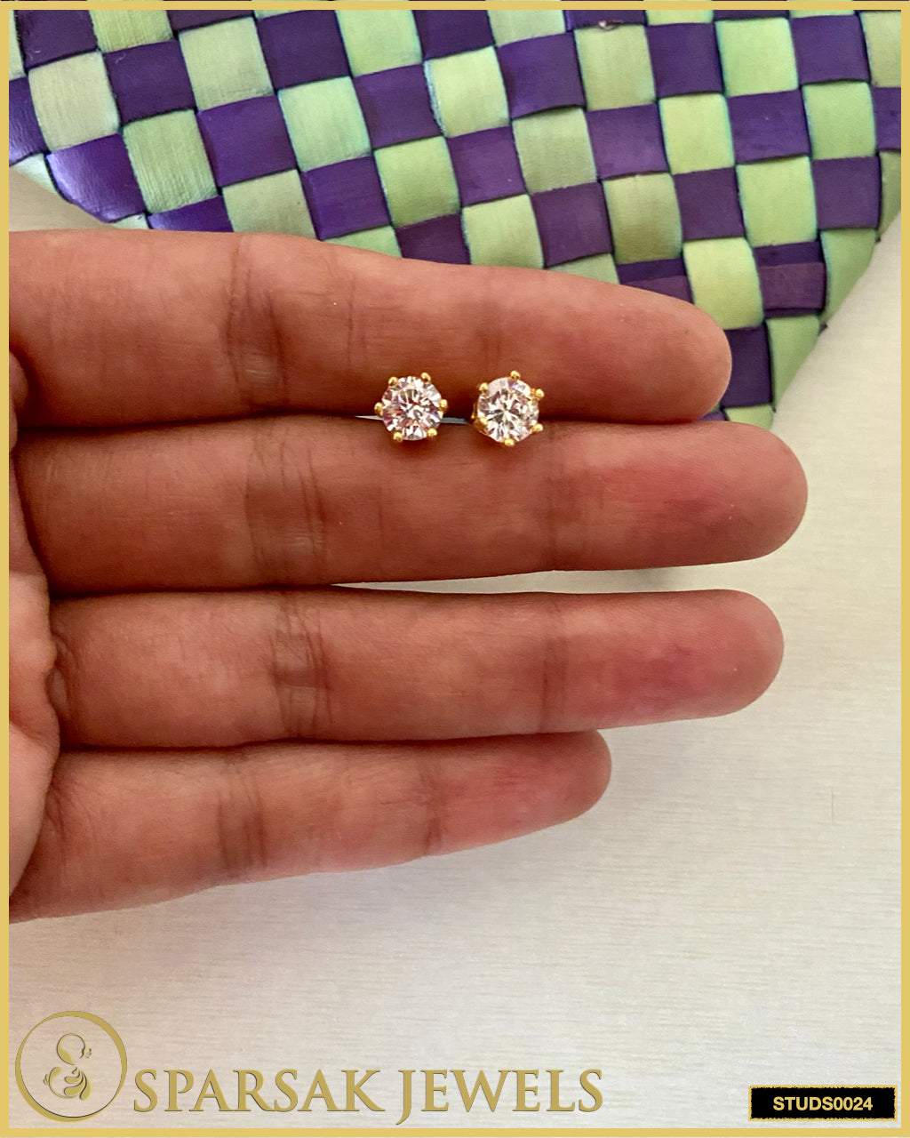 Gold Polished 0.75 Carat Solitaire Silver Studs with Cubic Zirconia - Luxurious Elegance by Sparsak Jewels