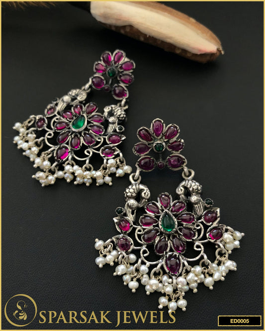Sterling Silver Temple South Indian Jewelry with Rubies - Sparsak Jewels
