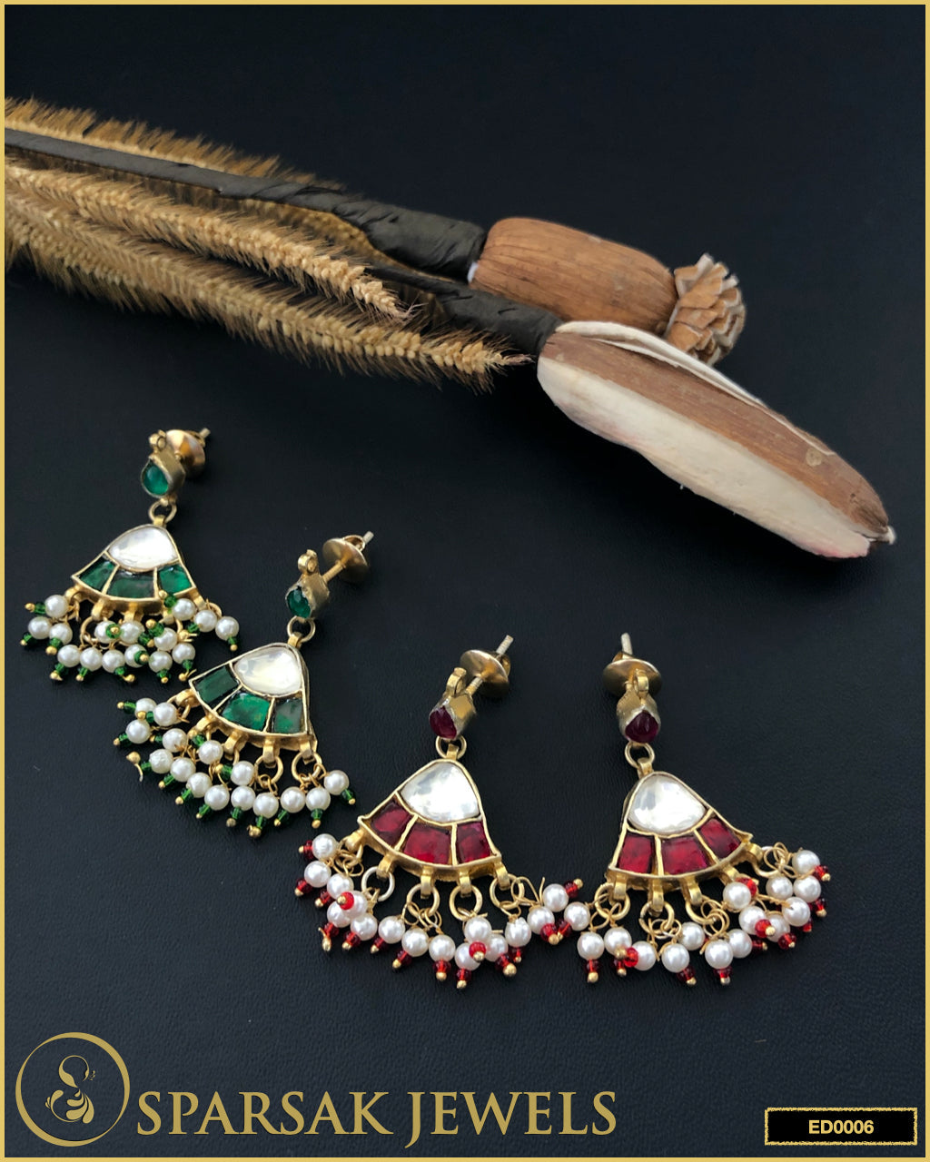 Sterling Silver Kundan Earrings with Gold Polishing - Sparsak Jewels