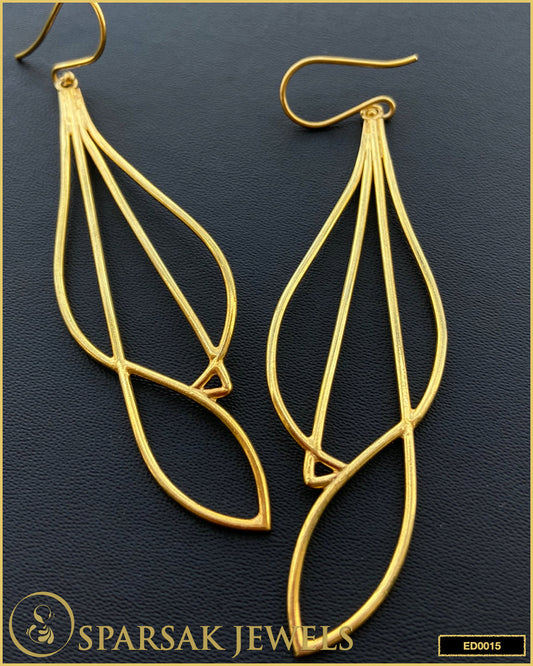 Gilded Long Modern Design Danglers in Sterling Silver - Sparsak Jewels