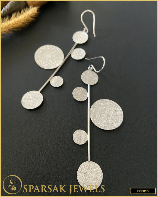 Contemporary Long Geometric Design Danglers in Sterling Silver - Sparsak Jewels