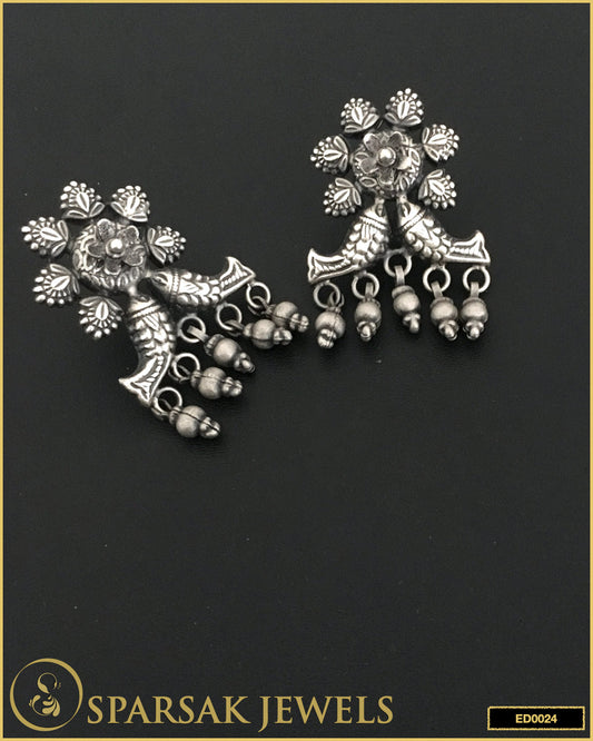 Silver Temple Jewellery Fish Designed Earrings - Sparsak Jewels