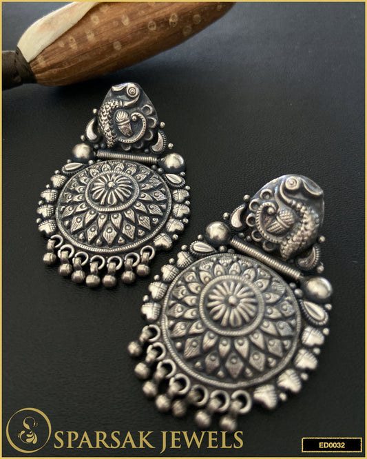 Quintessential Silver Temple Jewellery Peacock Earrings - Sparsak Jewels