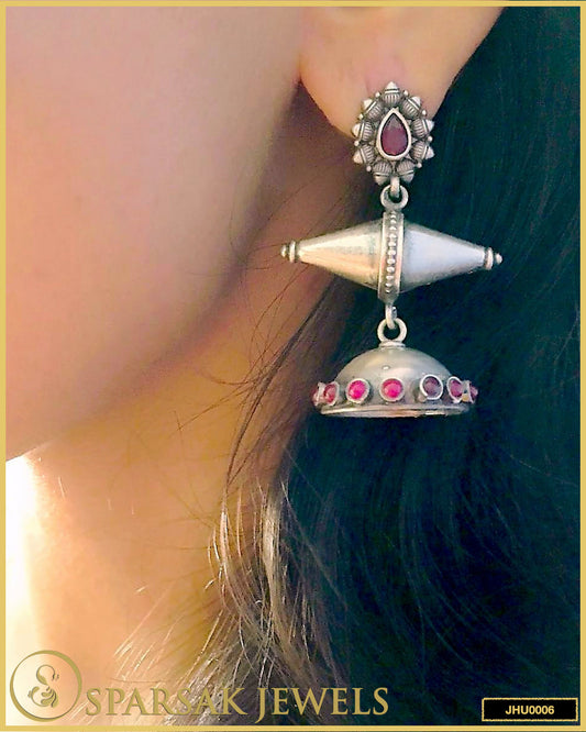 Silver Jhumkas with Rubies by Sparsak Jewels