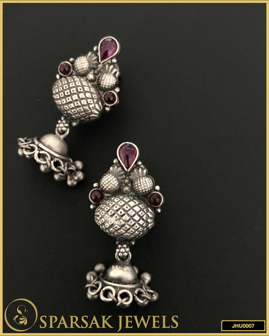 Temple Jewellery Design Silver Jhumkas with Rubies by Sparsak Jewels