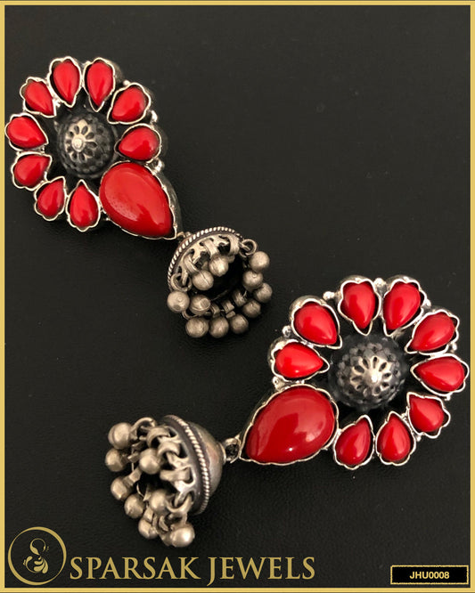 Coral Silver Jhumkas by Sparsak Jewels