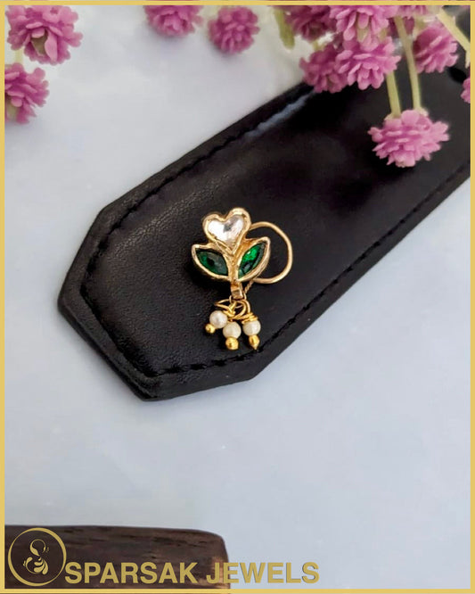 Gold Polished Silver Kundan Nosepin by Sparsak Jewels - Exquisite craftsmanship meets timeless elegance in our collection of nosepins.