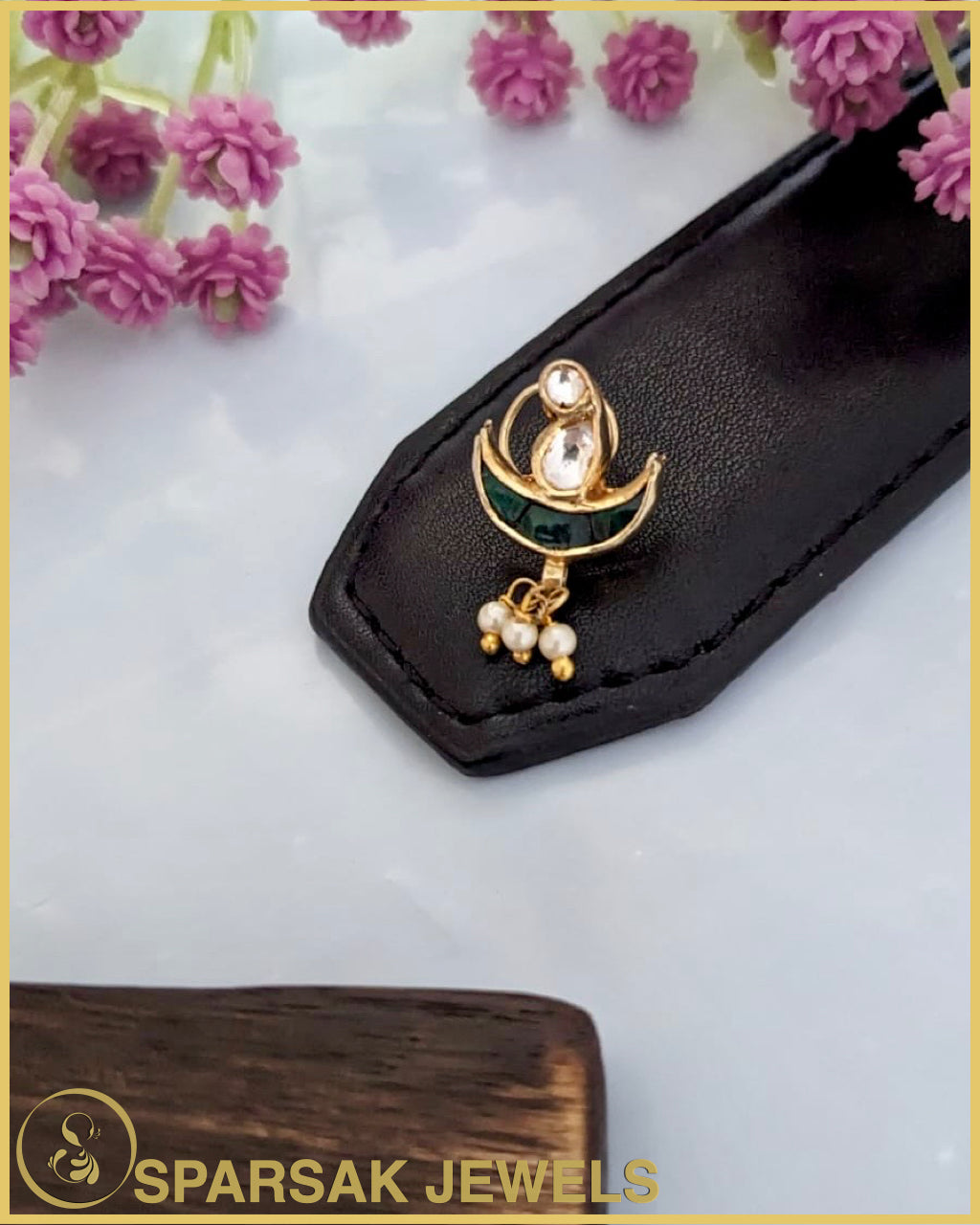 Gold Polished Silver Kundan Nosepin - Handcrafted elegance by Sparsak Jewels.