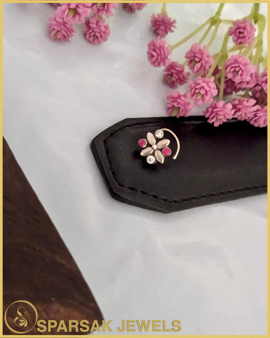 Silver Indian Nosepin with Intricate Design by Sparsak Jewels
