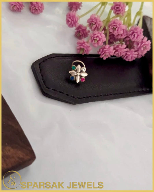 Traditional Indian Design Silver Nosepin by Sparsak Jewels