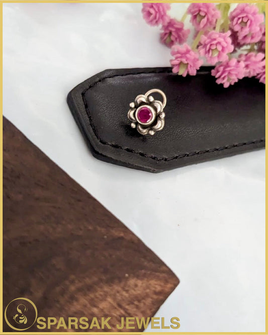 Handcrafted Silver Nosepin with Ethnic Design by Sparsak Jewels
