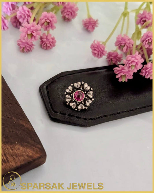 Handcrafted Silver Nosepin with Ethnic Design by Sparsak Jewels