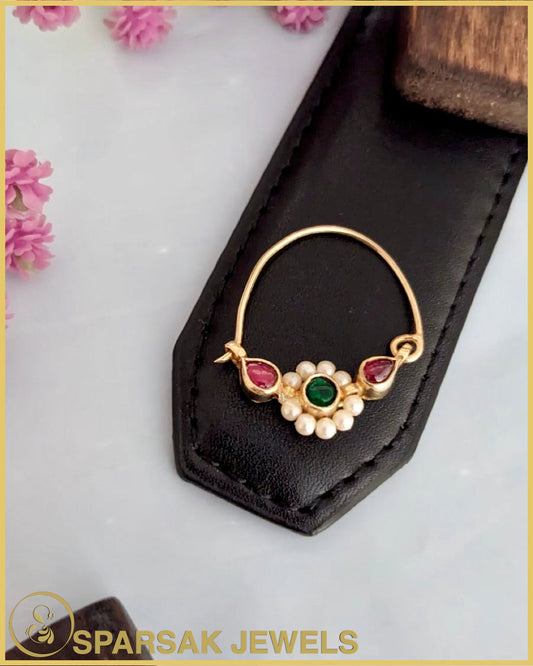 Regal Gold Polished Kundan Nath crafted in silver by Sparsak Jewels