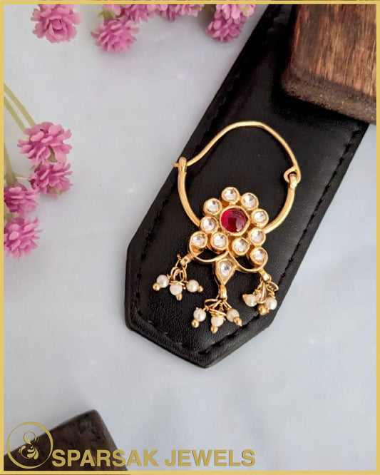 Exquisite Gold Polished Kundan Nath made in silver by Sparsak Jewels