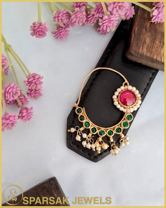 Intricately Designed Gold Polished Kundan Nath by Sparsak Jewels