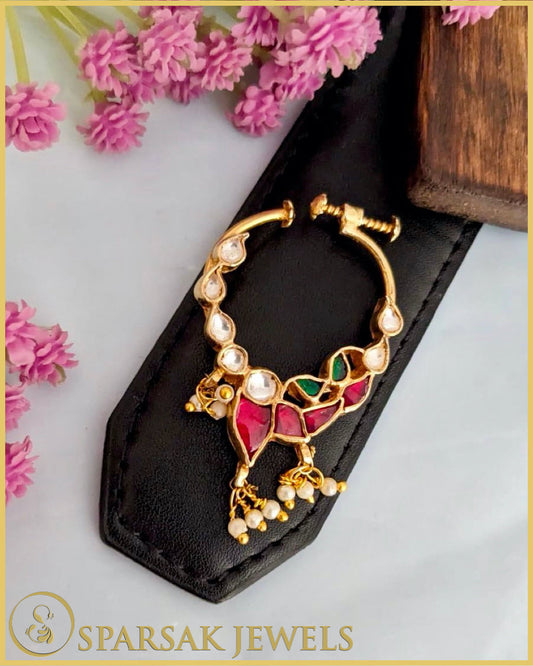 Elegant Gold Polished Kundan Nath made in silver by Sparsak Jewels