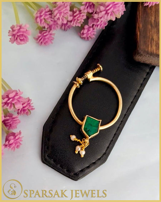 Gold Polished Kundan Nath made in silver by Sparsak Jewels