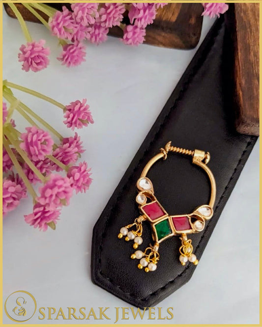 Traditional Gold Polished Kundan Nath by Sparsak Jewels