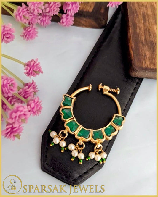 Regal Gold Polished Kundan Nath crafted in silver by Sparsak Jewels