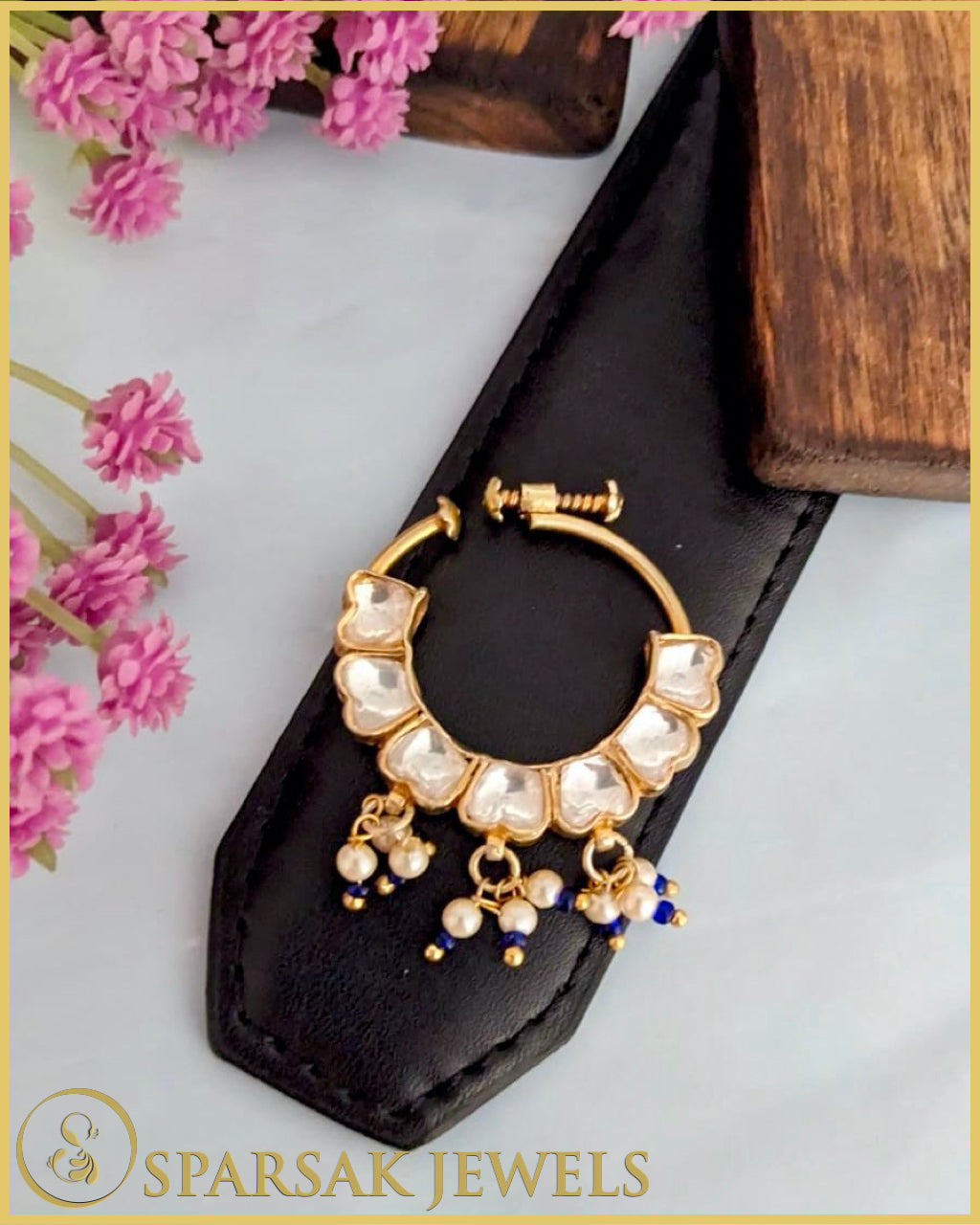 Gold Polished Kundan Nath made in silver by Sparsak Jewels