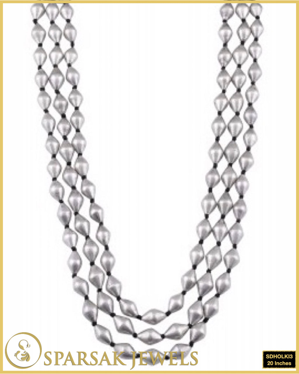 3 Line Silver Dholki Mala Necklace by Sparsak Jewels