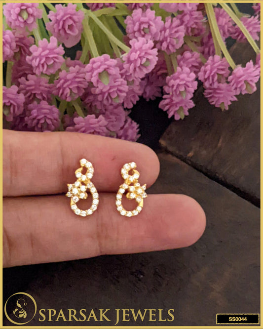 Gold-polished silver stud earrings displayed on a white background.