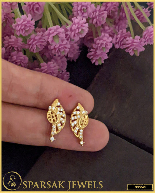 Gold-polished silver earrings studs presented on a white background.