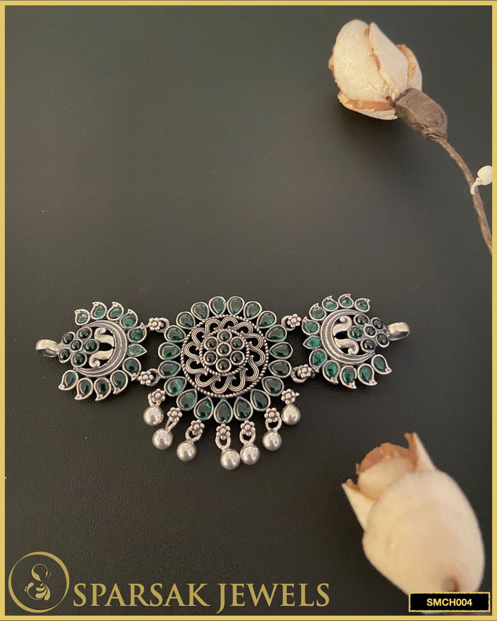 Silver temple jewellery chokers with intricate designs by Sparsak Jewels