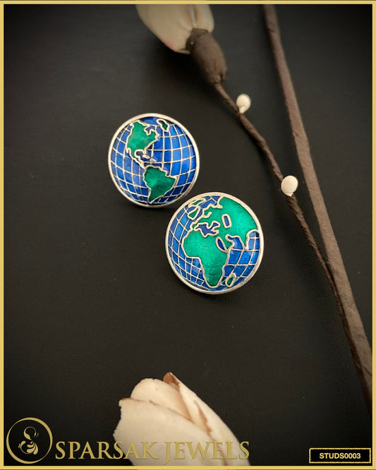 Enamel World Morning Silver Studs - Contemporary Elegance by Sparsak Jewels"