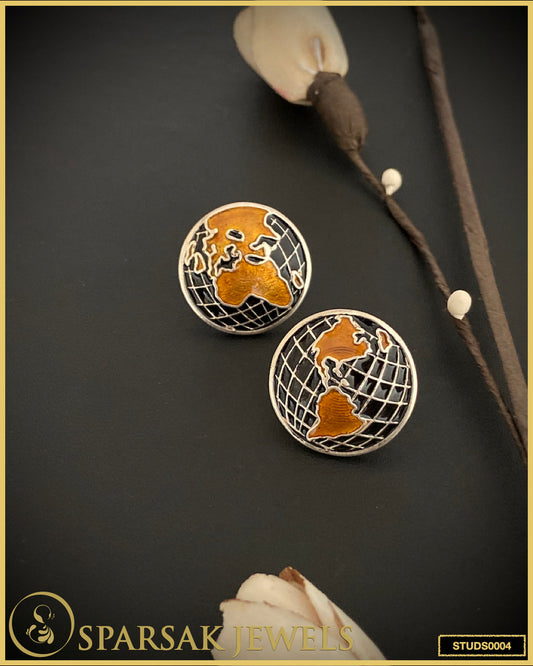 Enameled World Night Silver Studs - Contemporary Elegance by Sparsak Jewels