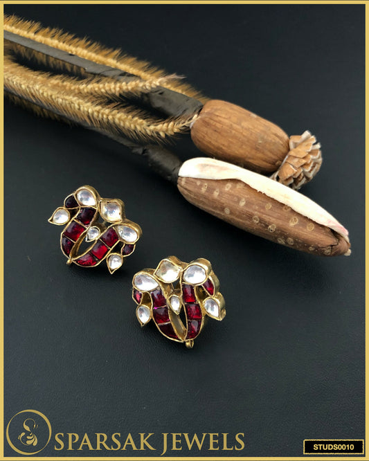 Handcrafted Gold Polished Peacock Kundan Traditional Silver Studs - Exquisite Elegance by Sparsak Jewels