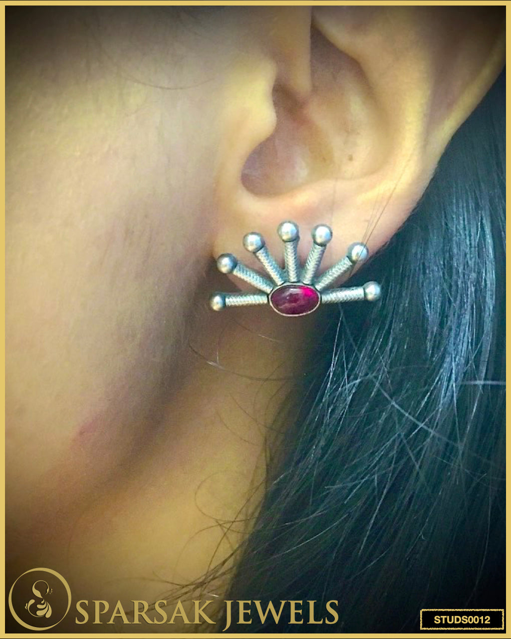Handcrafted Temple Jewellery Silver Studs by Sparsak Jewels