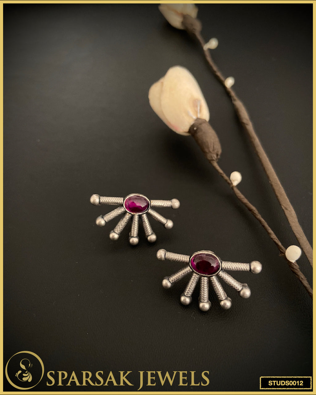 Handcrafted Temple Jewellery Silver Studs - Timeless Elegance by Sparsak Jewels