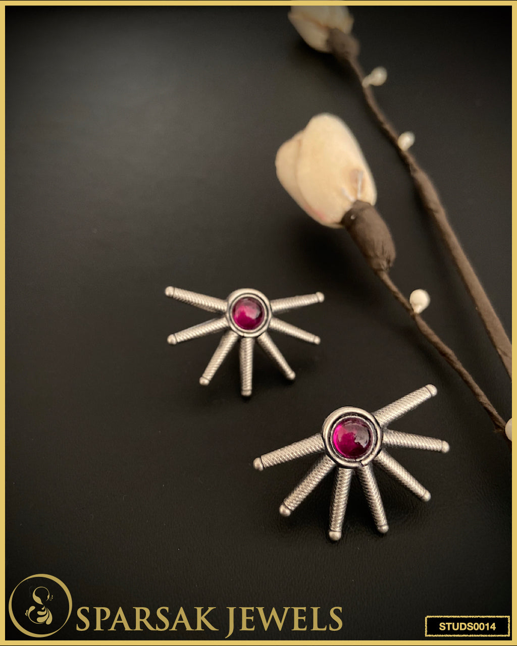 Luxurious Silver Studs Inspired by Temple Jewellery - Opulent Elegance by Sparsak Jewels