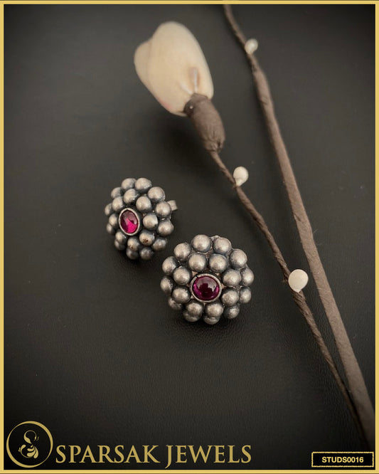 Elegant Silver Floral Temple Jewellery Studs - Refined Craftsmanship by Sparsak Jewels