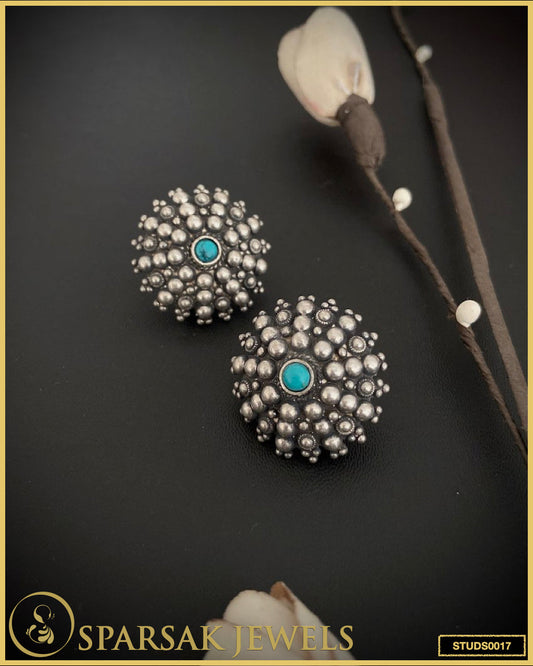 Artisanal Silver Temple Flower Stud Earrings - Crafted with Passion by Sparsak Jewels
