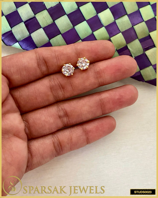 Gold Polished 1 Carat Solitaire Silver Studs with Cubic Zirconia - Luxurious Elegance by Sparsak Jewels
