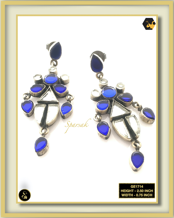 92.5 Silver Jewellery Earrings Glass One of a Kind - GE1714