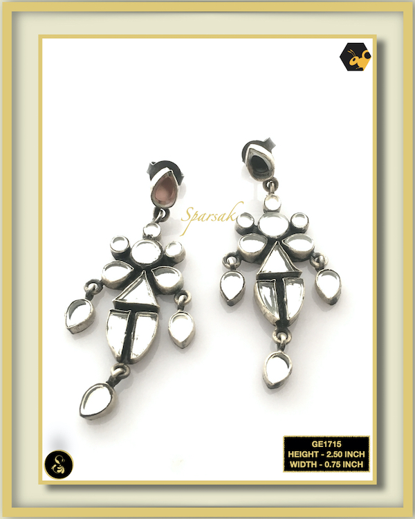 92.5 Silver Jewellery Earrings Glass One of a Kind - GE1715